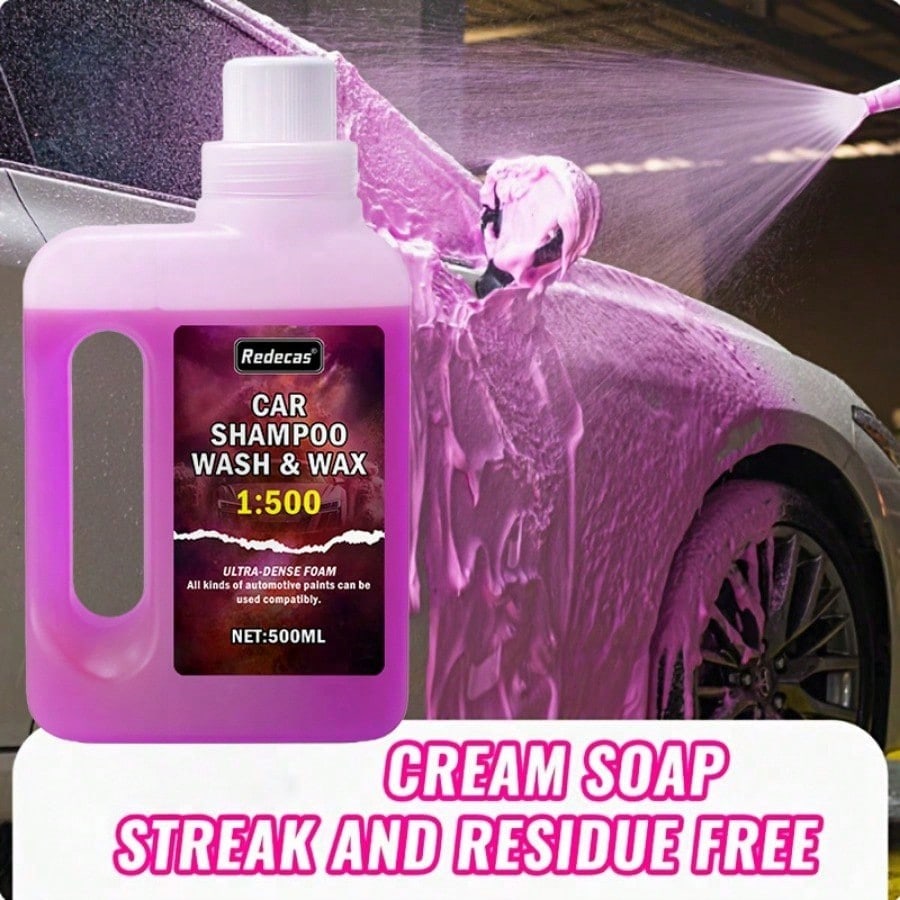 Car Wax Ceramic Coating - 500ml ピンクフォームカーウォッシュソープ、高濃度ワックスがセラミックコーティングを形成し、すべての車の塗装を保護・栄養します。